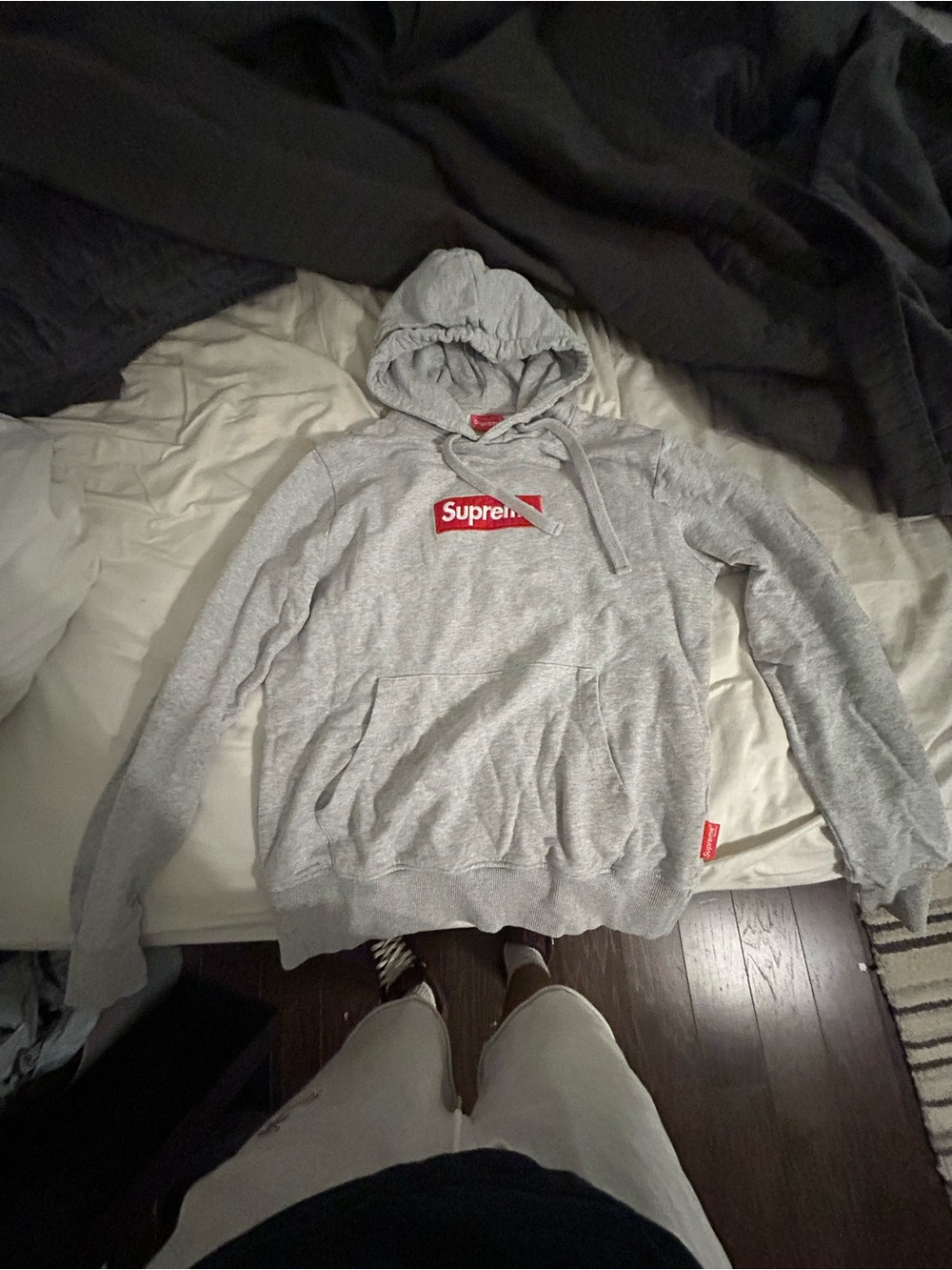 Supreme Grey Hoodie with Red Box Logo